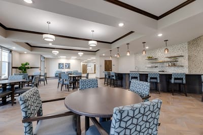 Bright dining area with modern furnishings