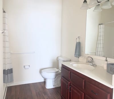Bright bathroom with modern fixtures