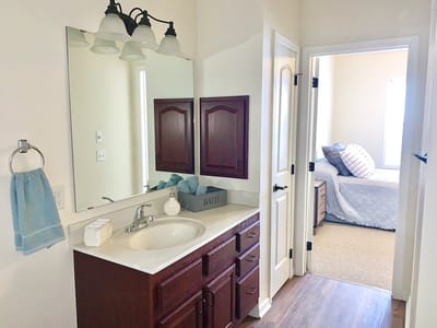 Interior view of a bathroom in a resident room