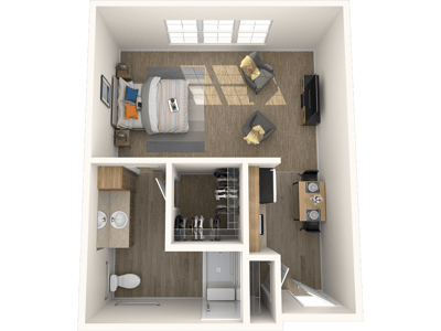 Floor plan of a private resident room.
