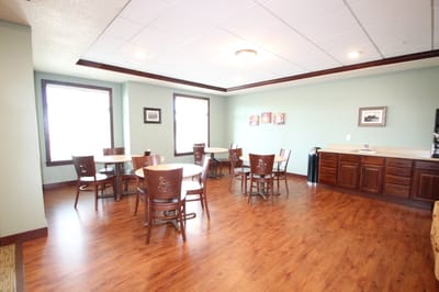 Interior common area with seating and tables