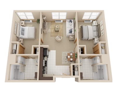 Architectural floor plan of a resident unit layout