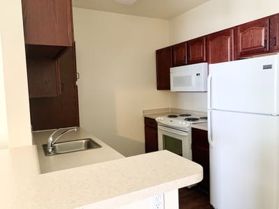 Interior view of a small kitchenette in a resident unit