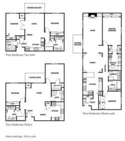 Architectural floor plan of two-bedroom units