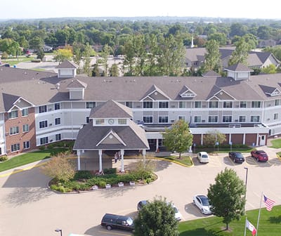 Aerial view of Summit Pointe Senior Living facility exterior