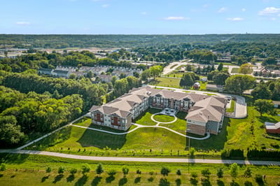 Aerial view of Meadowview of Johnston facility with surrounding landscape