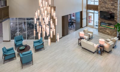 Bright interior of a common area with seating