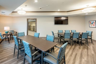 Interior common area with seating and tables