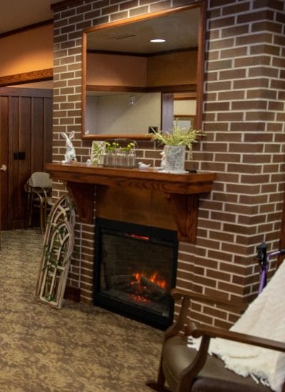 Cozy common area with a fireplace and decor
