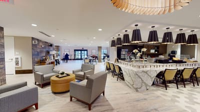 Bright and welcoming common area in a senior living facility