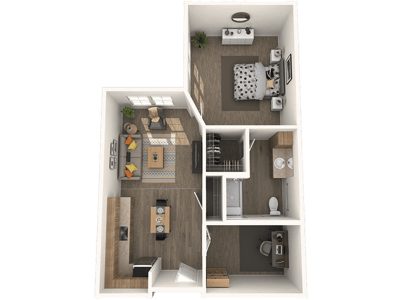 A layout depiction of a private resident room