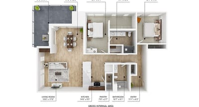 Architectural floor plan of a living unit layout