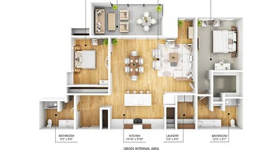 Architectural floor plan of a spacious living unit