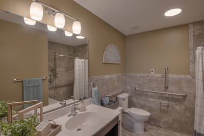 Interior view of a bathroom in a senior living facility