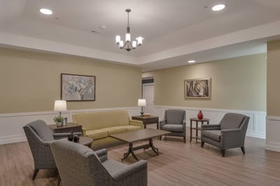 Bright and inviting common area with seating