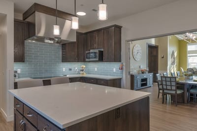 Bright, modern kitchen and dining area