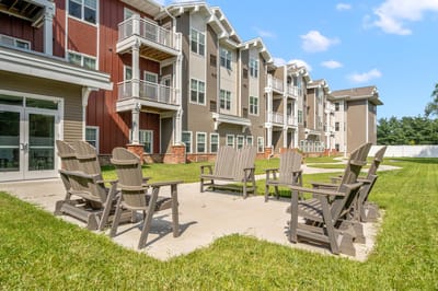 Outdoor seating area with views of the facility