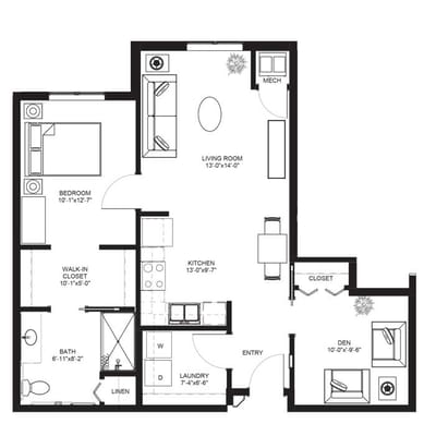 Architectural floor plan of a resident unit