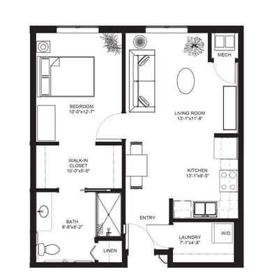 Architectural floor plan of a resident unit