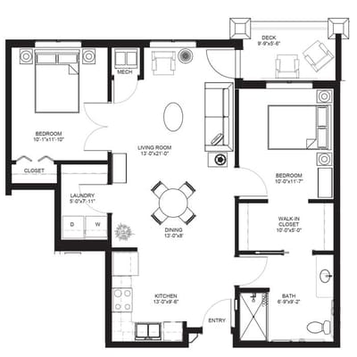Architectural floor plan of a residential unit layout
