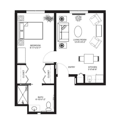 Architectural floor plan of a resident unit