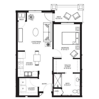 Architectural floor plan of a resident unit