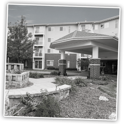 Entrance area of Park Vista Retirement Living with landscaping