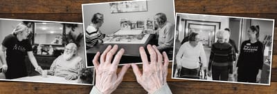 Residents engaging in activities and interacting with staff