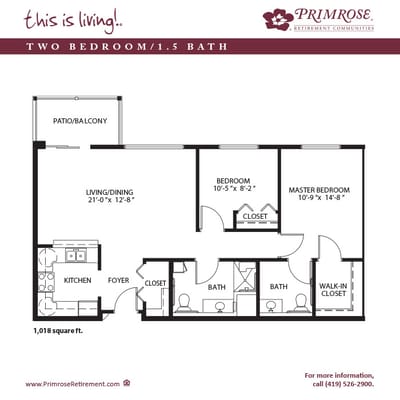 Architectural floor plan of a two-bedroom unit