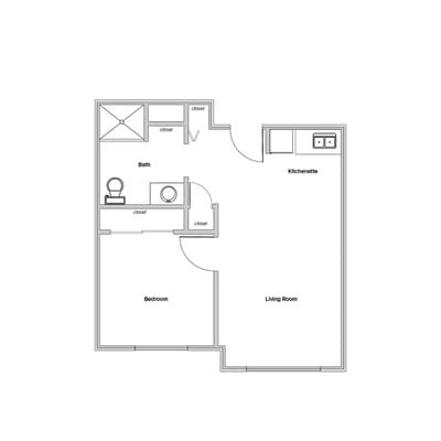 Architectural floor plan of a resident unit