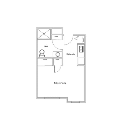 Architectural floor plan of a living unit