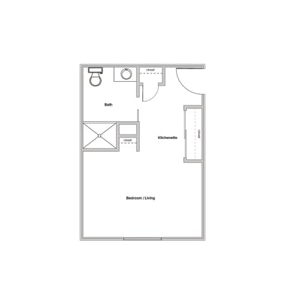 Architectural floor plan for a studio unit