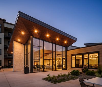Exterior view of a modern assisted living facility