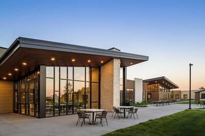 Exterior view of a modern assisted living facility
