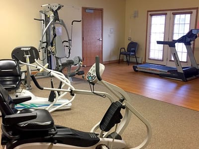 Interior of a fitness area with exercise equipment