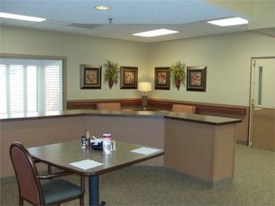 Interior view of a common area with seating and decor