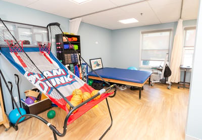 Interior activity room with equipment and supplies