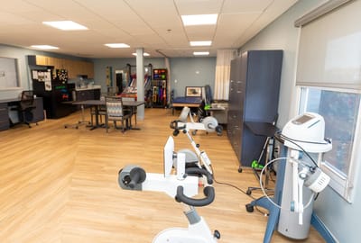 Rehabilitation activity room with exercise equipment