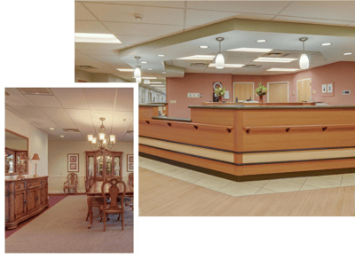 Interior view of a reception area in a senior living facility