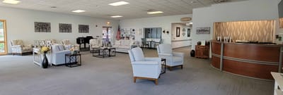 Bright and spacious common area with seating