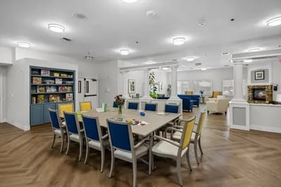 Bright activity room with tables and games
