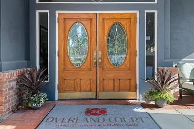 Entrance doors of Overland Court Senior Living facility