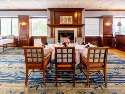 Elegant dining room setup with floral centerpiece