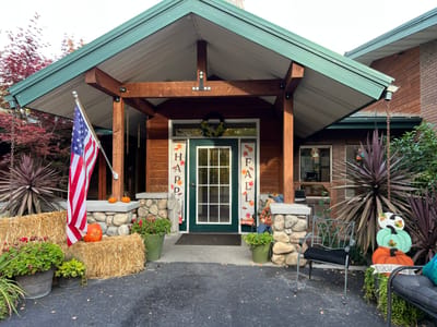 Entrance to Creekside Care decorated for fall