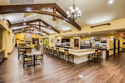 Interior view of a dining area in a senior living facility