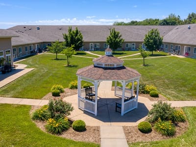 Aerial view of a gazebo in the outdoor space