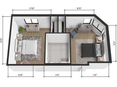 Architectural floor plan of a resident unit
