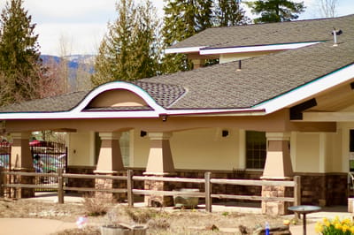 Exterior view of Hearthstone Village building entrance