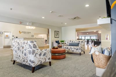 Bright and spacious common area with seating