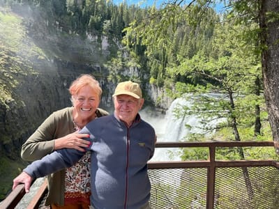 Two residents enjoying a scenic outdoor view